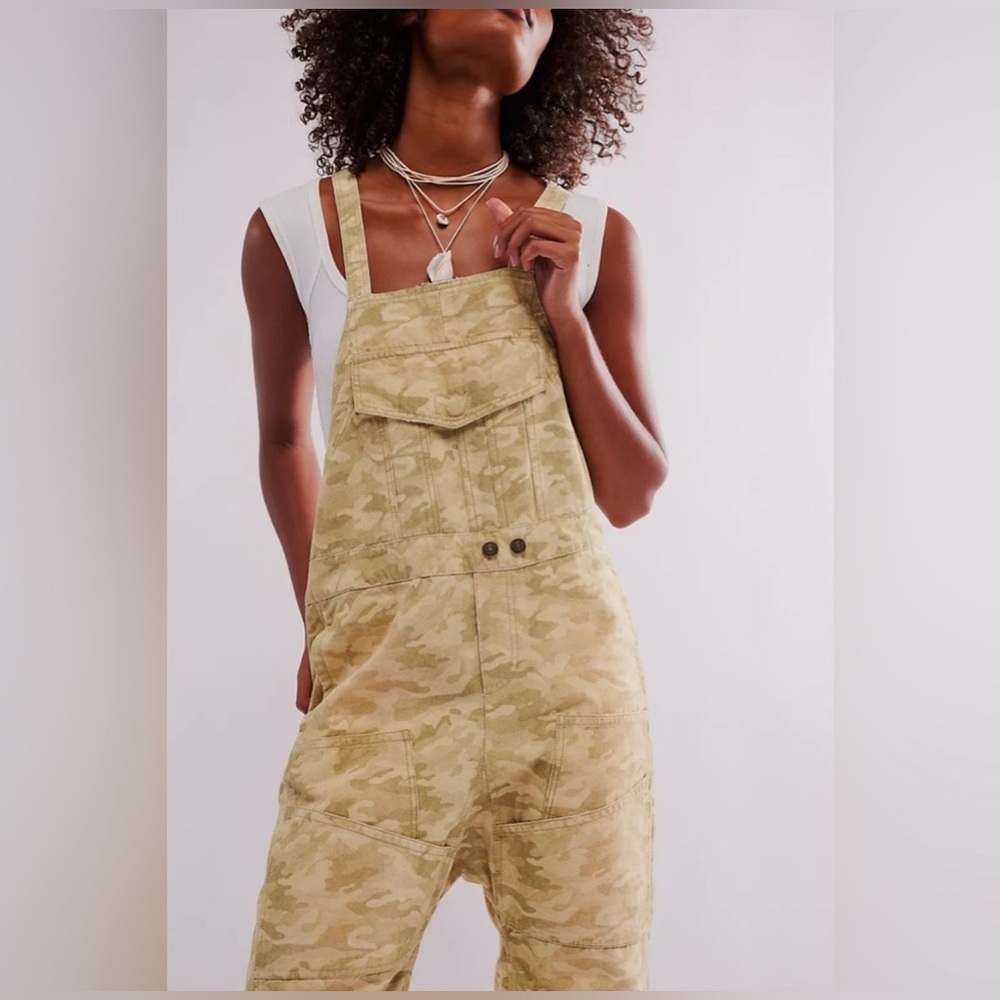 110. NWT Free People Way it Goes Camo Harem Overalls - Picture 3 of 5